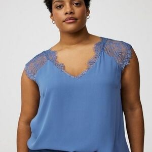 Georgette Blue Lace Trim Blouse